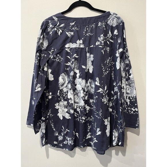 Soft Surroundings Blouse Women’s XL Petite Blue Floral Cotton Tunic Long Sleeve - Picture 2 of 7